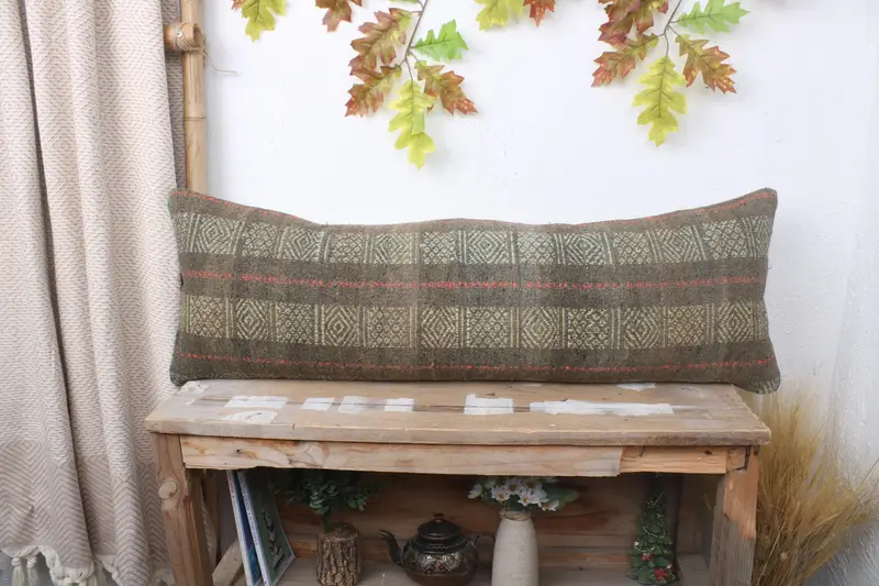 12x36 Bronze Cushion, Throw Kilim Pillow, Wool Kilim Pillow Pillow, Antique Pillows, Christmas Cushion Case, Ethnical Kilim Rug Pillow, Pillow - 1