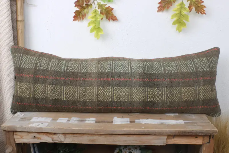 12x36 Bronze Cushion, Throw Kilim Pillow, Wool Kilim Pillow Pillow, Antique Pillows, Christmas Cushion Case, Ethnical Kilim Rug Pillow, Pillow - 2