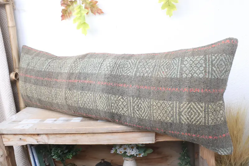 12x36 Bronze Cushion, Throw Kilim Pillow, Wool Kilim Pillow Pillow, Antique Pillows, Christmas Cushion Case, Ethnical Kilim Rug Pillow, Pillow - 4