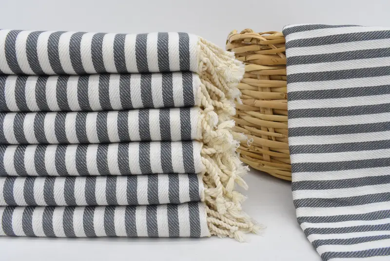 Turkish Beach Towel Organic Cotton Gray Striped, 70x40 Inches