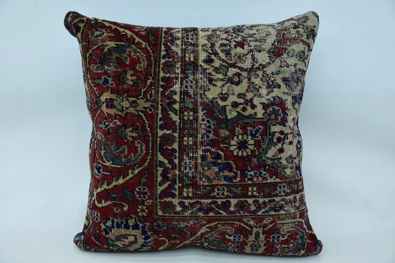 Retro Throw Pillow Case, Vintage Kilim Throw Pillow, Ethnical Kilim Rug Pillow, Home Decor Pillow, Pillow Sham, 28x28 Red Cushion Case - 1
