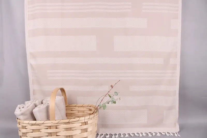 Personalized Turkish Beach Towel Beige Chevron, 38x67 Inches