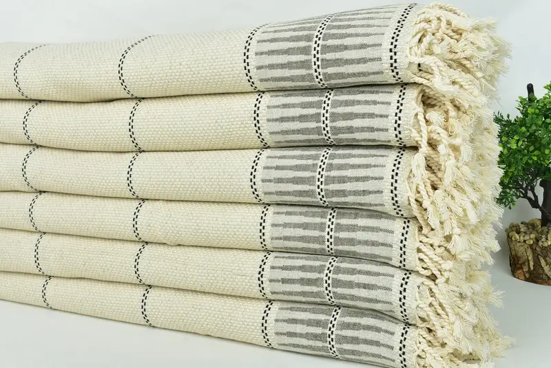 104x96 Cotton Striped Towel, Bedspread, Boyfriend Gift, Bachelorette Party Items, Turkish Tablecloth, Boho Throw Blankets, Woven Blanket - 3
