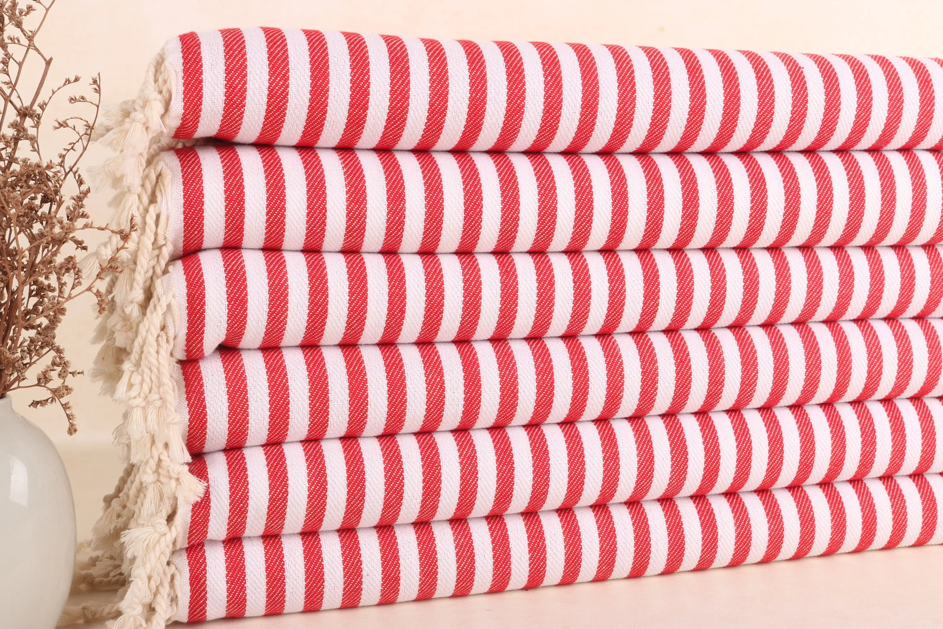 Bathroom Towels Red Cotton Tea Towel Striped Hand Towel 18x40 Inches - 1