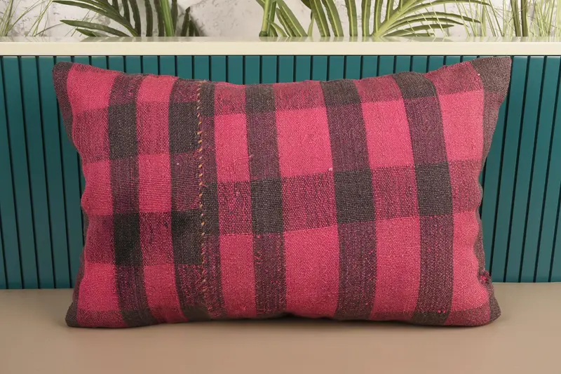Striped Pink Turkish Cushion Case, Moroccan Home Decor 16x24 inch Pillowcase - 1