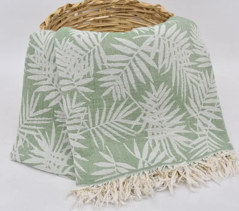 Green Floral Patterned Throw, 99x79 Inches, Organic Cotton, Bridal Shower Gift