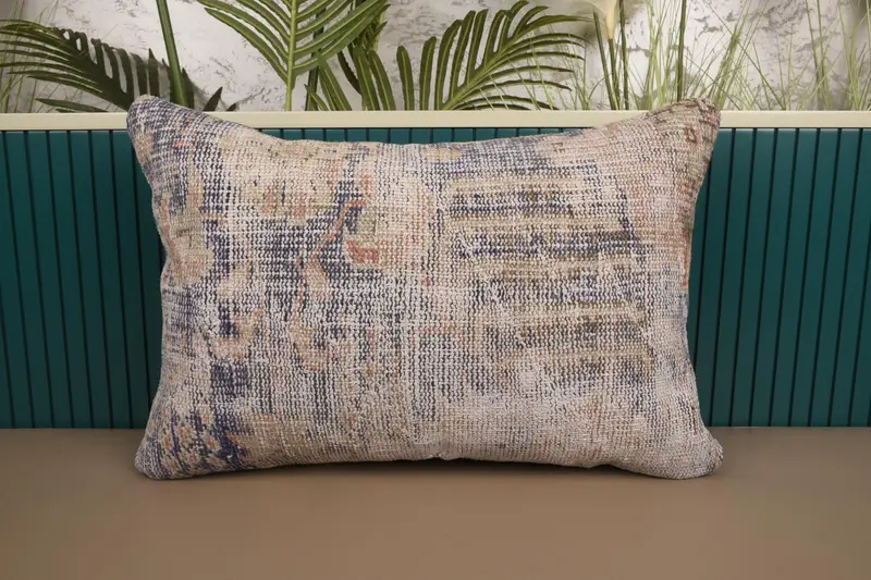 Striped Throw Moroccan Cushion Cover, Blue 16x24 inch Wool Pillow - 1