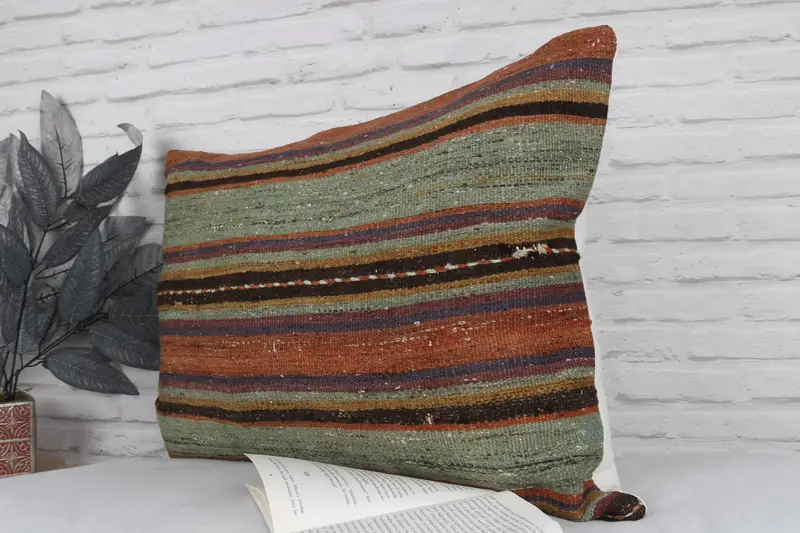 Cushion Cover, 20x28 Orange Cushion, Throw Kilim Pillow, Handmade Kilim Cushion, Sustainable Cushion Case, Kilim Pillow Cover - 4