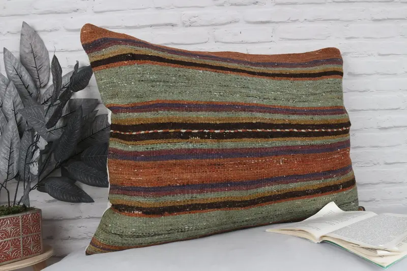 Cushion Cover, 20x28 Orange Cushion, Throw Kilim Pillow, Handmade Kilim Cushion, Sustainable Cushion Case, Kilim Pillow Cover - 3