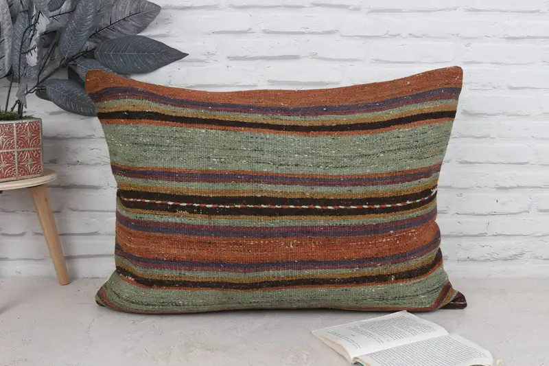 Cushion Cover, 20x28 Orange Cushion, Throw Kilim Pillow, Handmade Kilim Cushion, Sustainable Cushion Case, Kilim Pillow Cover - 1