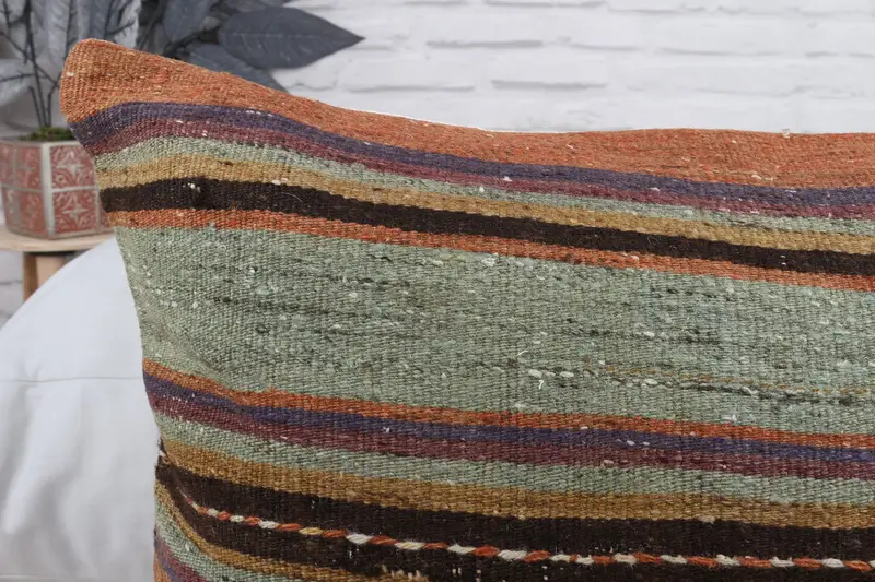 Cushion Cover, 20x28 Orange Cushion, Throw Kilim Pillow, Handmade Kilim Cushion, Sustainable Cushion Case, Kilim Pillow Cover - 5
