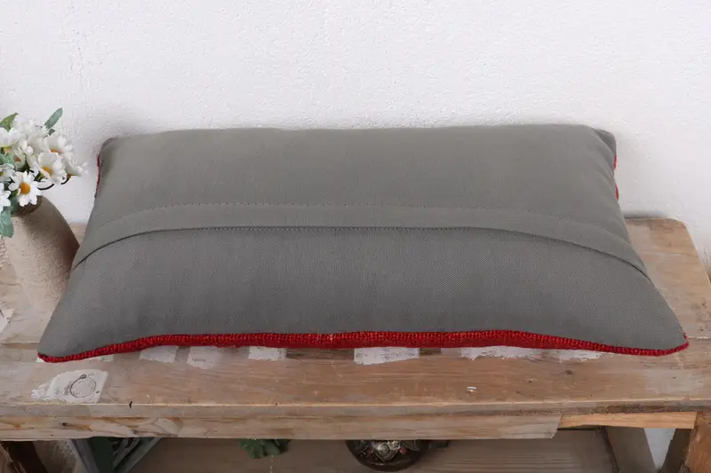 Pillow, Bolster Throw Cushion Case, Home Decor Pillow, 12x24 Red Cushion Case, Boho Pillow Sham Cover, Ethnical Kilim Rug Pillow - 7