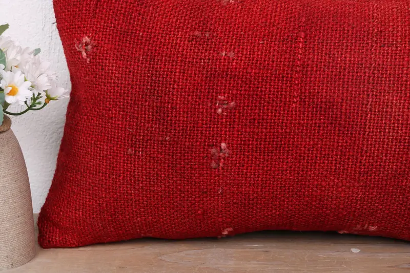 Pillow, Bolster Throw Cushion Case, Home Decor Pillow, 12x24 Red Cushion Case, Boho Pillow Sham Cover, Ethnical Kilim Rug Pillow - 3