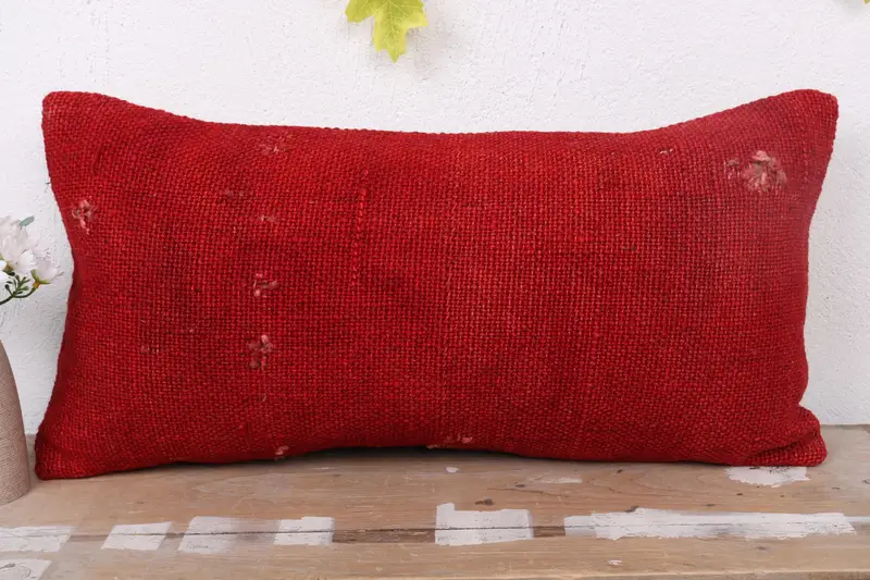 Pillow, Bolster Throw Cushion Case, Home Decor Pillow, 12x24 Red Cushion Case, Boho Pillow Sham Cover, Ethnical Kilim Rug Pillow - 2