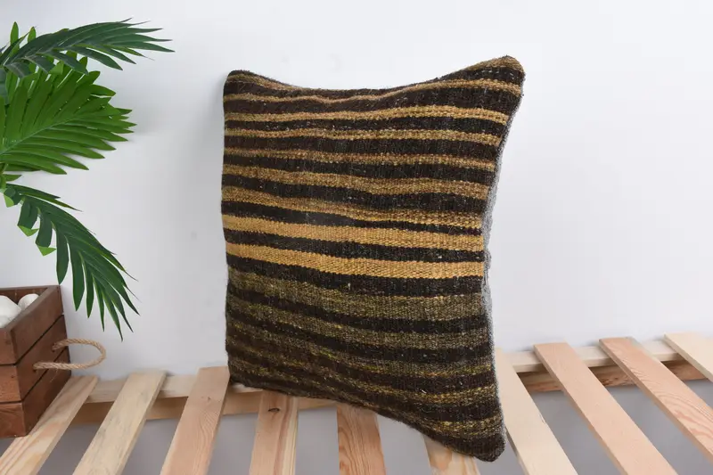 Pillow, Boho Pillow, Handmade Kilim Cushion, Designer Throw Cushion Case, 16x16 Brown Pillow Sham, Colorful Pillow Case, Vintage Pillow - 5