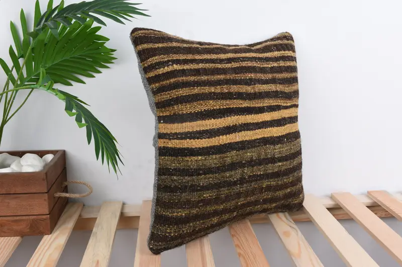 Pillow, Boho Pillow, Handmade Kilim Cushion, Designer Throw Cushion Case, 16x16 Brown Pillow Sham, Colorful Pillow Case, Vintage Pillow - 4