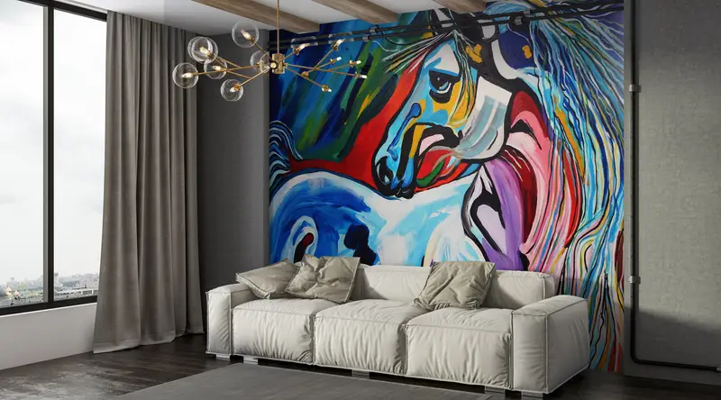 Bright Wall Paper, Modern Wall Paper, Wall Paper Peel and Stick, , Colorful Horse Mural, Horse Lover Gift Wall Paper, - 4