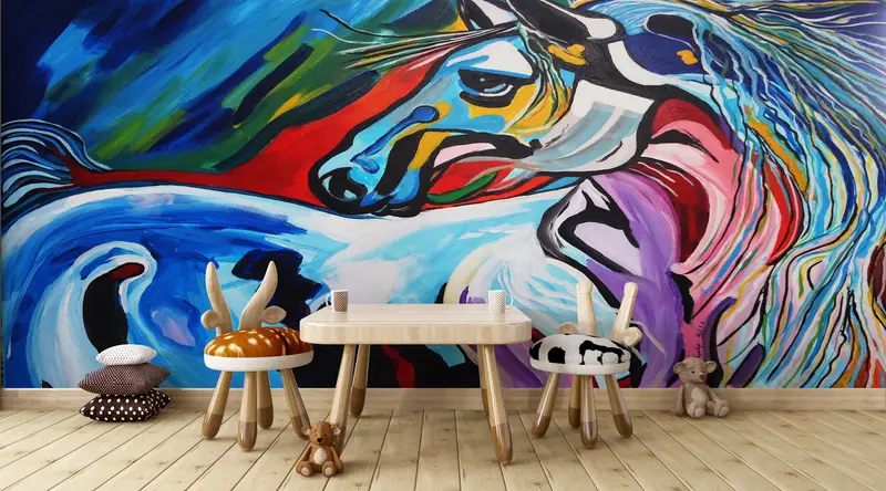 Bright Wall Paper, Modern Wall Paper, Wall Paper Peel and Stick, , Colorful Horse Mural, Horse Lover Gift Wall Paper, - 5