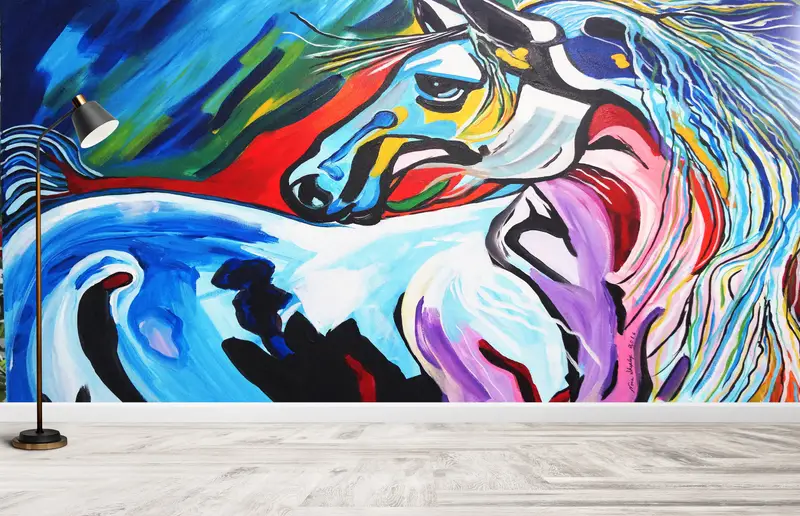 Bright Wall Paper, Modern Wall Paper, Wall Paper Peel and Stick, , Colorful Horse Mural, Horse Lover Gift Wall Paper, - 6