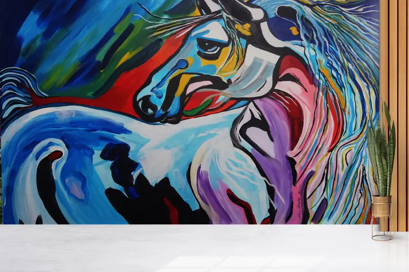 Bright Wall Paper, Modern Wall Paper, Wall Paper Peel and Stick, , Colorful Horse Mural, Horse Lover Gift Wall Paper, - 3