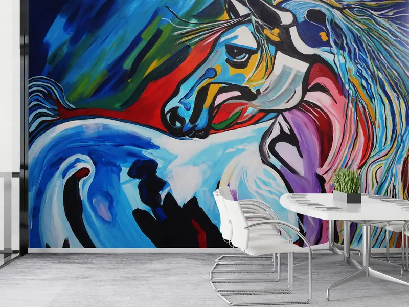 Bright Wall Paper, Modern Wall Paper, Wall Paper Peel and Stick, , Colorful Horse Mural, Horse Lover Gift Wall Paper, - 2
