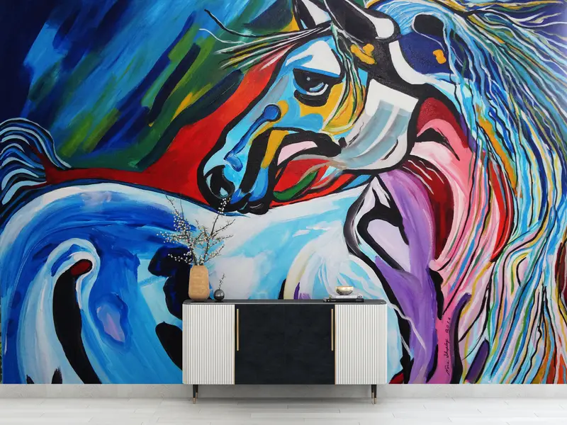 Bright Wall Paper, Modern Wall Paper, Wall Paper Peel and Stick, , Colorful Horse Mural, Horse Lover Gift Wall Paper, - 7