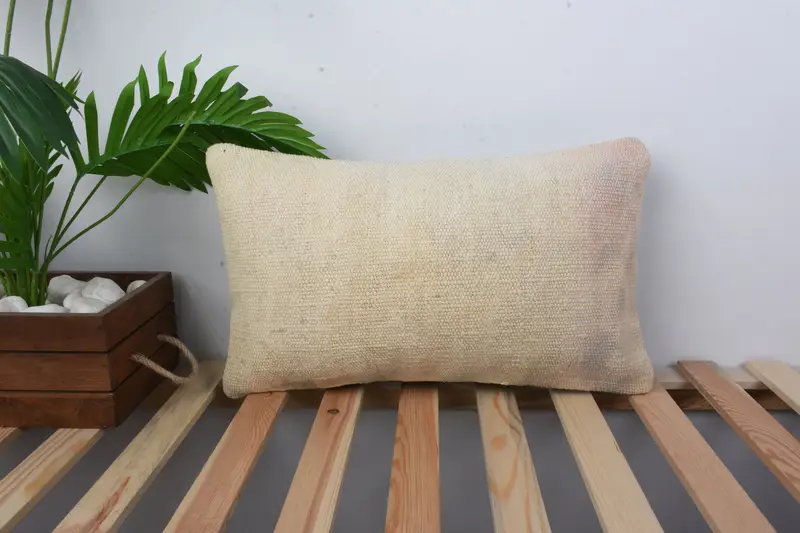 Boho Pillow Sham Cover, Vintage Kilim Throw Pillow, Pillow Case, Turkish Kilim Pillow, Neutral Pillow Case, 12x20 Beige Pillow - 1