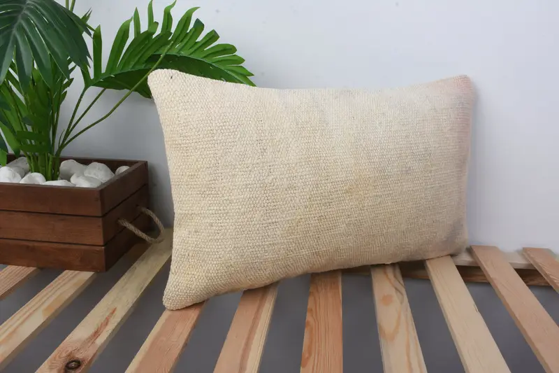 Boho Pillow Sham Cover, Vintage Kilim Throw Pillow, Pillow Case, Turkish Kilim Pillow, Neutral Pillow Case, 12x20 Beige Pillow - 4