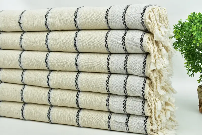 Organik çay havlu, özel hediye, özel el havlu, eve taşınma hediyesi, 40x20 keten çizgili havlu, monogramlı el havlu, küçük banyo havlu - 3