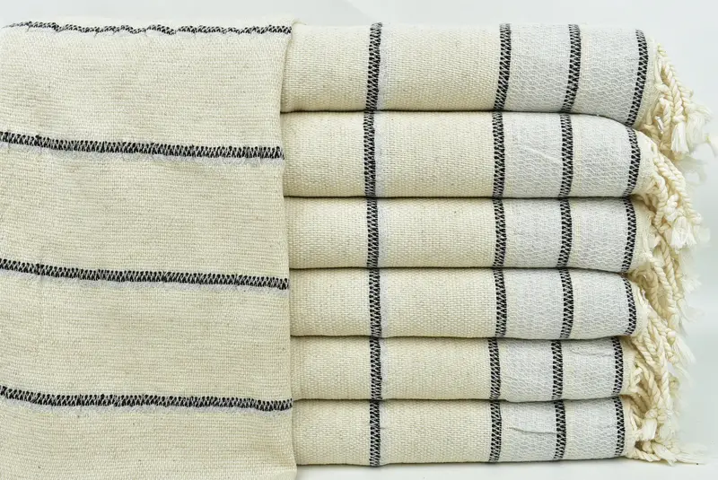 Organik çay havlu, özel hediye, özel el havlu, eve taşınma hediyesi, 40x20 keten çizgili havlu, monogramlı el havlu, küçük banyo havlu - 1