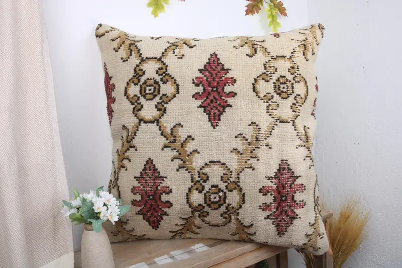 Pillow for Sofa, Handmade Rug Seat Cushion Cover, Turkish Kilim Pillow, Knitted Pillow, 28x28 White Cushion, Pillow Case, Kilim Pillow Cover - 4