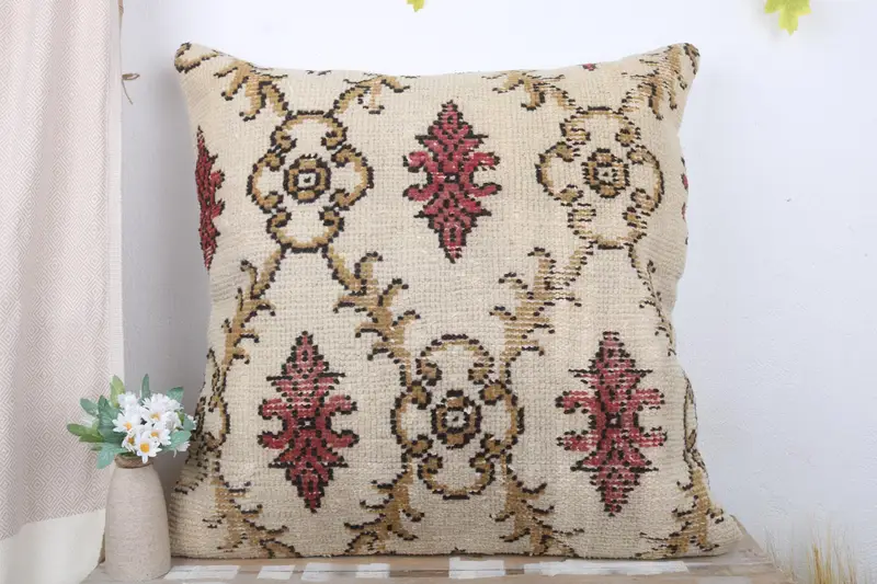 Pillow for Sofa, Handmade Rug Seat Cushion Cover, Turkish Kilim Pillow, Knitted Pillow, 28x28 White Cushion, Pillow Case, Kilim Pillow Cover - 2