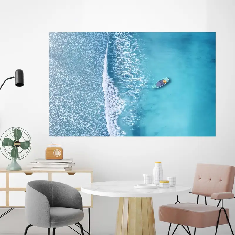 Elegant Seascape Blue Coastal Tropical Printed Glass