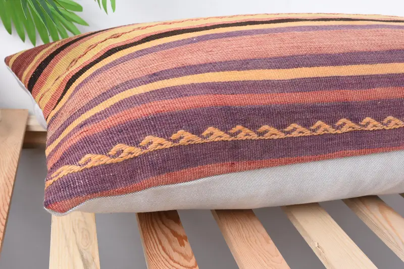 Turkish Bench Pillow Sham, Pillow Sham, Handmade Throw Cushion Cover, 16x36 Red Cushion, Boho Pillow, Vintage Pillow, Kilim Cushion Sham - 6