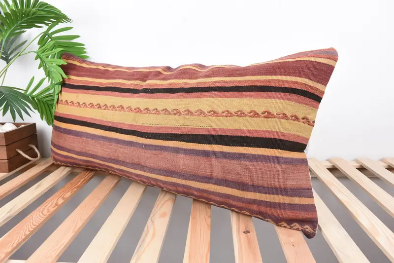 Turkish Bench Pillow Sham, Pillow Sham, Handmade Throw Cushion Cover, 16x36 Red Cushion, Boho Pillow, Vintage Pillow, Kilim Cushion Sham - 5