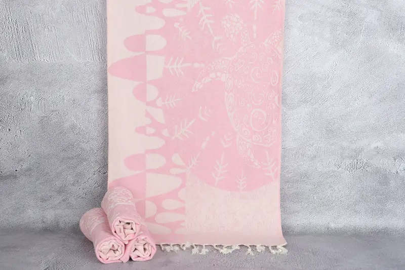 Monogramlı Mutfak Havlusu Pembe Hayvan Baskılı Türk Pamuğu, 18x36 İnç