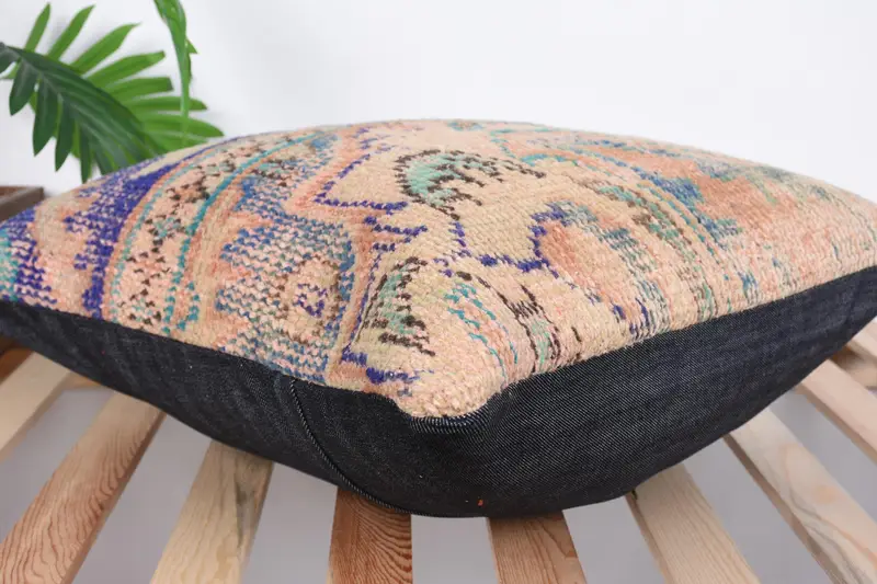 Handmade Kilim Cushion, Vintage Kilim Pillow, Cushion Cover, Boho Chic Pillow Case, 20x20 Beige Cushion, Kilim Cushion Sham, Art Deco Cushion Case - 6