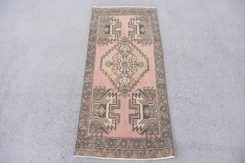 Pink Floral Rug, 1.7x3.7 ft Yellow Paisley Accent