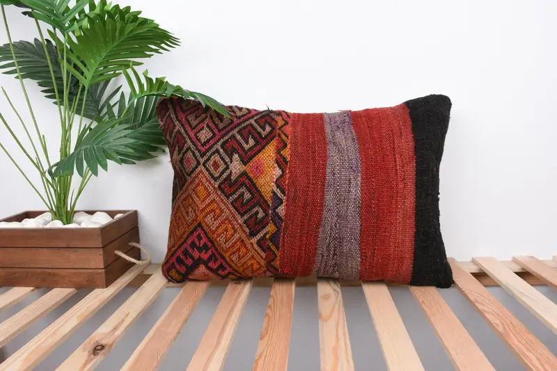 16x24 Red Pillow Sham, Pillow for Sofa, Pillow for Couch, Chair Pillow Cover, Handmade Rug Seat Pillow, Boho Pillow Sham Cover, Pillow Cover - 1
