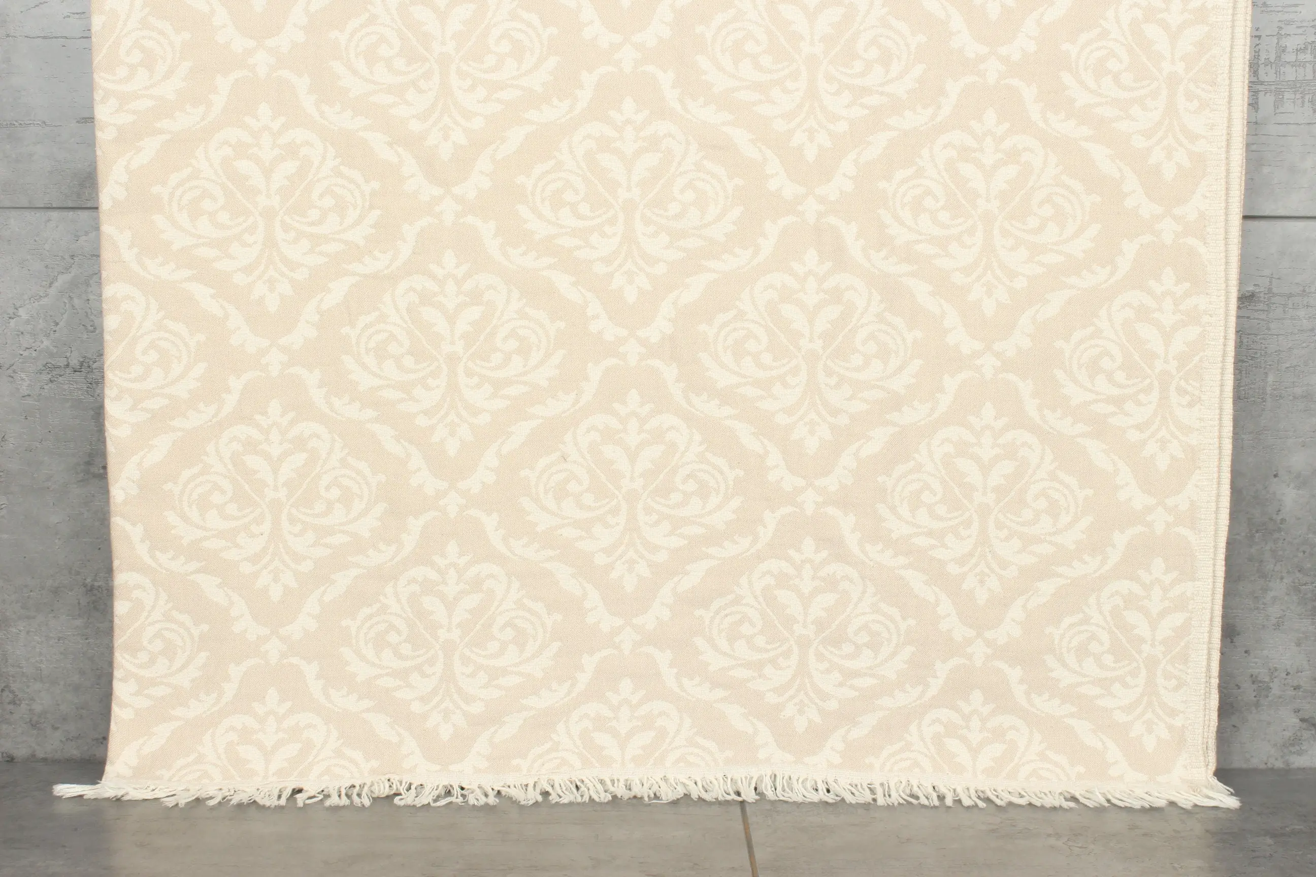 Baroque Design Beige Cotton Throw Blanket, 103x107 Inches, Recycled & Organic - 1