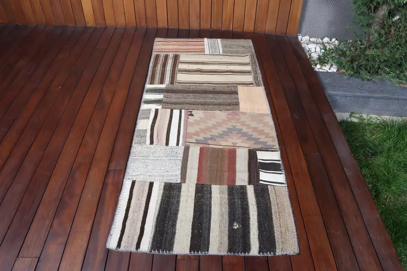 2.6x6.3 ft Turkish Vintage Rug, Accent Rug, Brown White Camouflage Wool Rug - 1