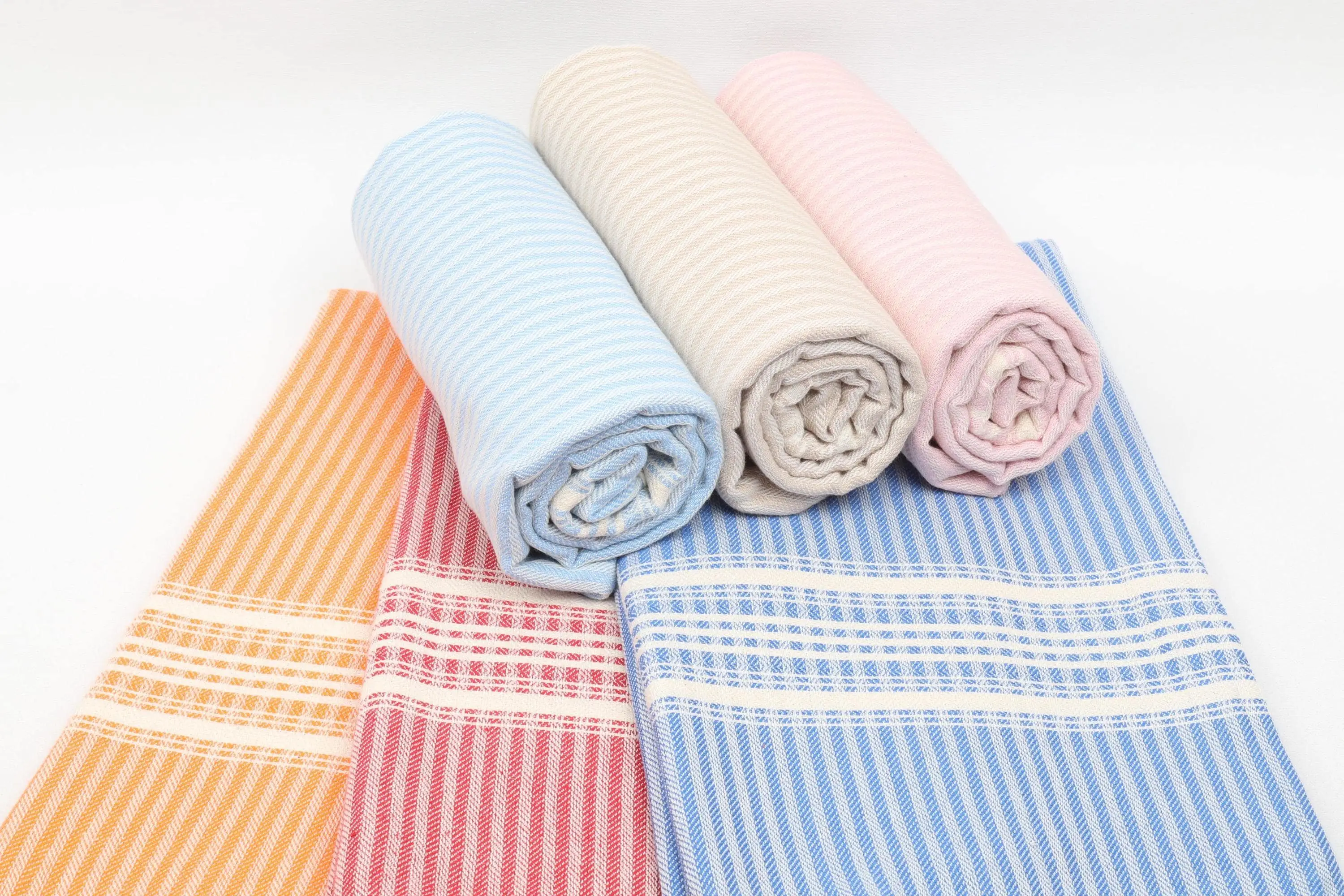 Personalized Turkish Beach Towel Embroidered, Organic Cotton, Blue Stripes, 67x38 Inches - 1