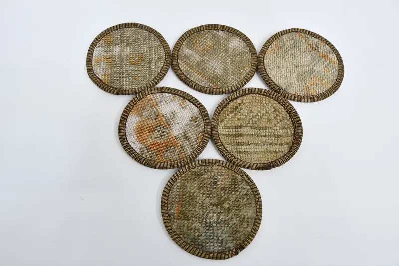 Bohemian Round Coasters, Brown and Beige Non-Slip Coasters
