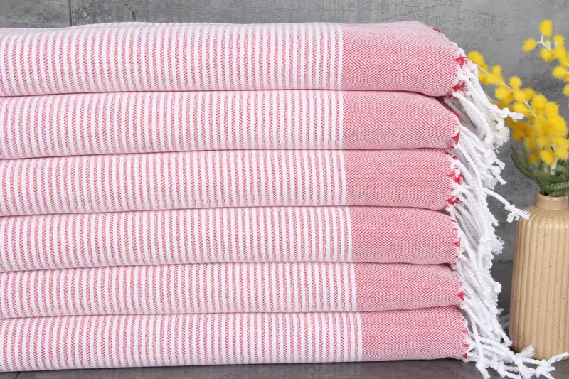 Dish Towel Turkish Embroidered Red Peshkir, 18x40 Inches