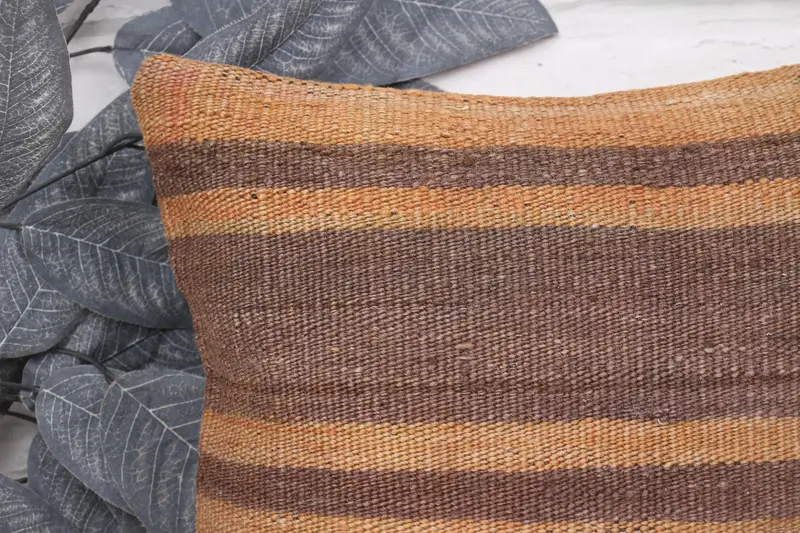 Hippie Throw Pillow, Throw Kilim Pillow, Tapestry Cushion, Handmade Kilim Cushion, Pillow Case, Ethnical Kilim Rug Pillow, 14x14 Brown Cushion Case - 2