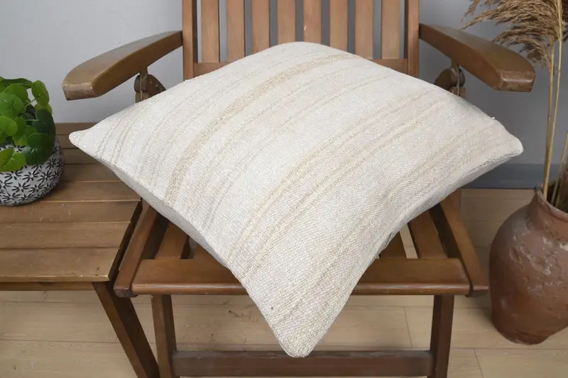 One Of A Kind Cushion, Kilim Pillow Cover, Couch Cushion Case, Gift Pillow, Pillow for Sofa, 20x20 Beige Pillow Case, Pillow Sham - 4