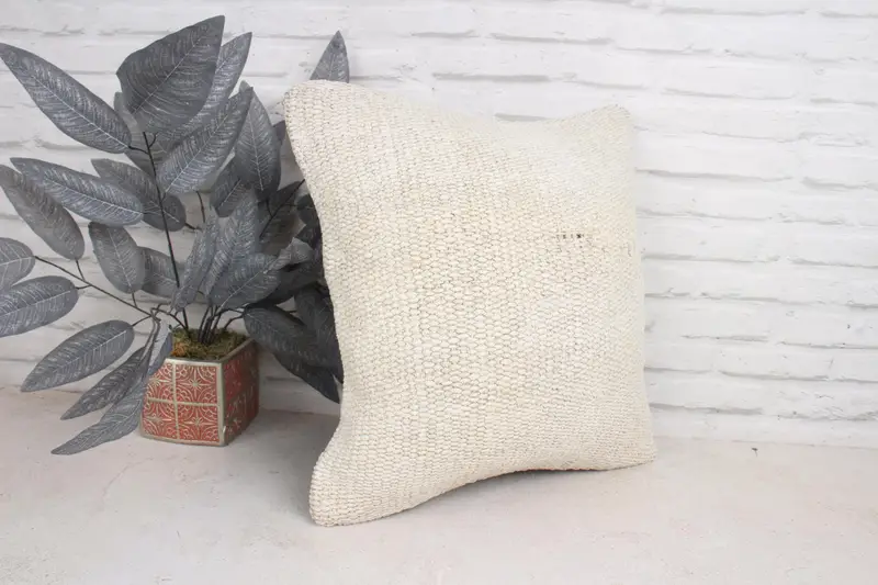 Turkish Kilim Pillow, Square Throw Pillow, Cushion Case, 18x18 White Cushion Cover, Oriental Pillow Cover, Handmade Kilim Cushion, Kilim Pillow - 3