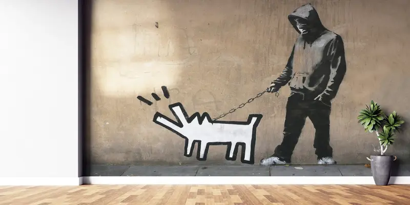 Banksy Barking Dog, Banksy Dog Mural, Abstract Wall Print, Dog Graffiti Wall Print, Painting Mural, Banksy Wall Art, - 1