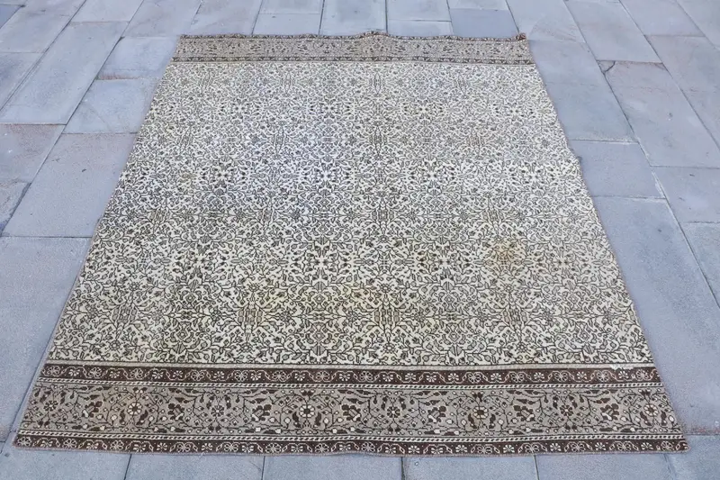 Alfombra floral marrón y beige, decoración elegante de 3,8x5,1 pies