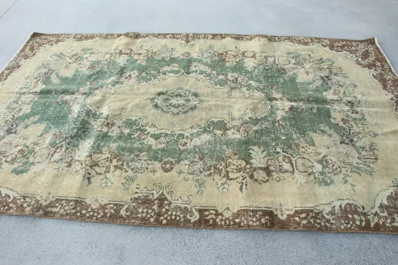 5.4x9.3 ft Rug, Turkish Vintage Rug, Brown Ikat Wool Rug - 1